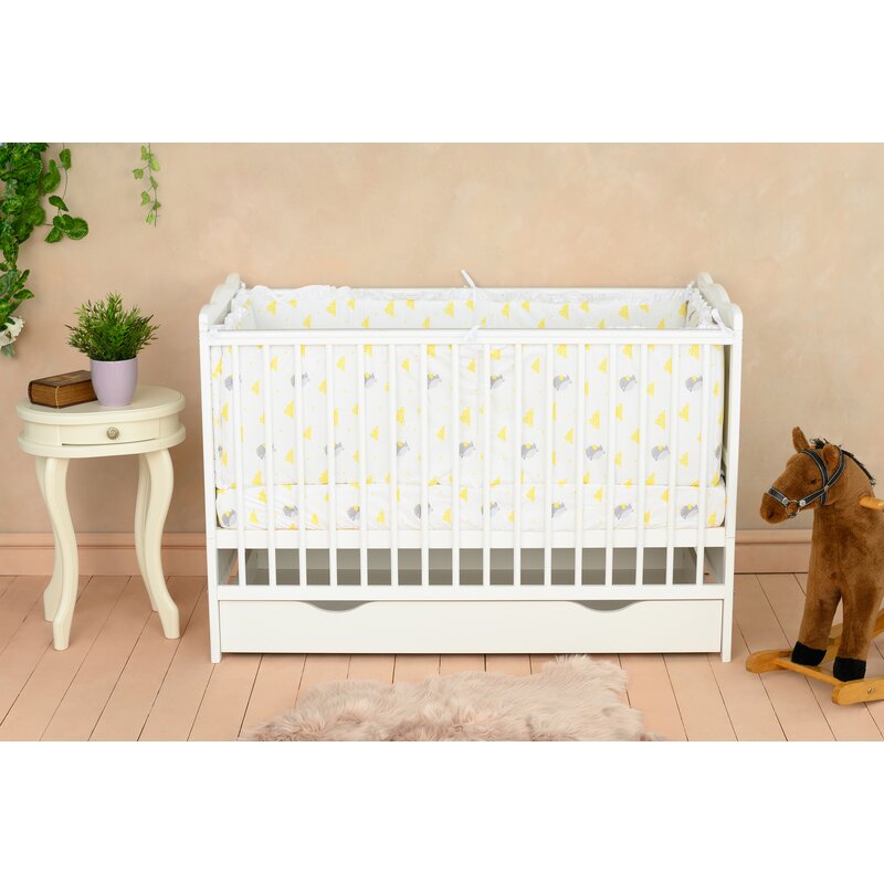 Patut din lemn bebe, 120x60 cm, Cu sertar, Cu sina speciala pentru dentitie, Multifunctional, EN716-1, EN716-2, Alb, Qmini, Julia - gogobaby.ro
