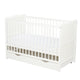 Patut din lemn bebe, 120x60 cm, Cu sertar, Cu sina speciala pentru dentitie, Multifunctional, EN716-1, EN716-2, Alb, Qmini, Julia