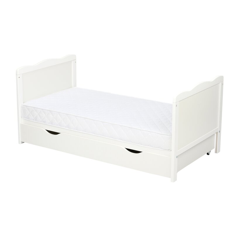 Patut din lemn bebe, 120x60 cm, Cu sertar, Cu sina speciala pentru dentitie, Multifunctional, EN716-1, EN716-2, Alb, Qmini, Julia - gogobaby.ro