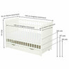 Patut din lemn bebe, 120x60 cm, Cu sertar, Cu sina speciala pentru dentitie, Multifunctional, EN716-1, EN716-2, Alb, Qmini, Julia