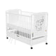 Patut din lemn bebe, 120x60 cm, Cu sertar, Din lemn de pin si mdf, Stabil si rezistent, Inaltime saltea reglabila pe 3 nivele, Laterala cu 3 bete detasabile, EN716-1, EN716-2, Alb, Qmini, Timmi Elephant + Saltea 12 cm