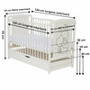 Patut din lemn, 120x60 cm, Cu sertar, Din lemn de pin si mdf, Stabil si rezistent, Inaltime saltea reglabila pe 3 nivele, Laterala cu 3 bete detasabile, EN716-1, EN716-2, Alb, Qmini, Timmi Heart + Saltea 12 cm