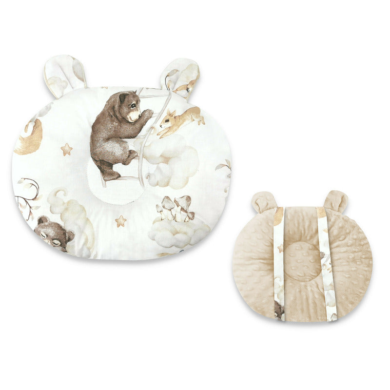 Perna bebelusi, Qmini, Ursulet, Multifunctionala, Cu doua fete, Tesatura pufoasa minky si bumbac, Materiale certificate Oeko Tex Standard 100, 30x23 cm, Minky Teddy Bear and Friends Beige - gogobaby.ro