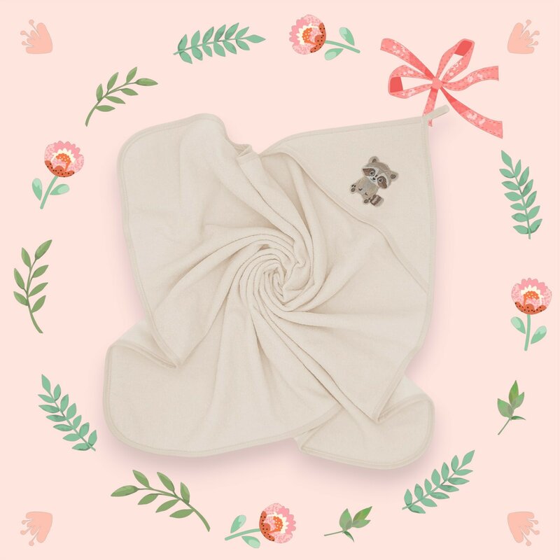 Prosop cu gluga, Qmini, Din bumbac, 80x80 cm, Ecru - gogobaby.ro