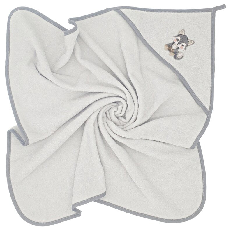 Prosop cu gluga, Qmini, Din bumbac, 80x80 cm, Grey - gogobaby.ro