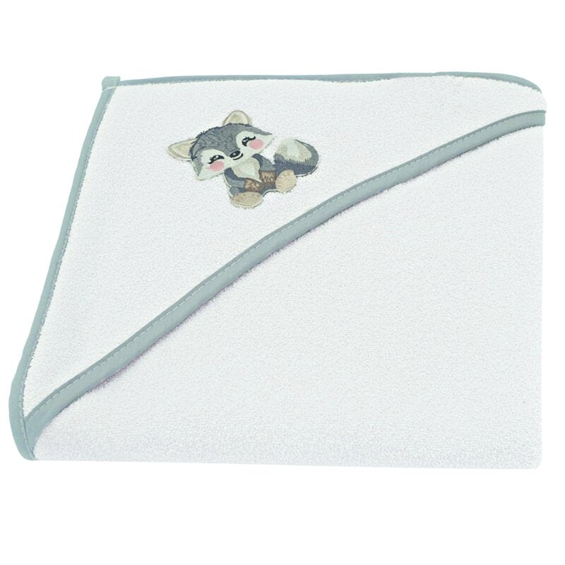 Prosop cu gluga, Qmini, Din bumbac, 80x80 cm, Grey - gogobaby.ro