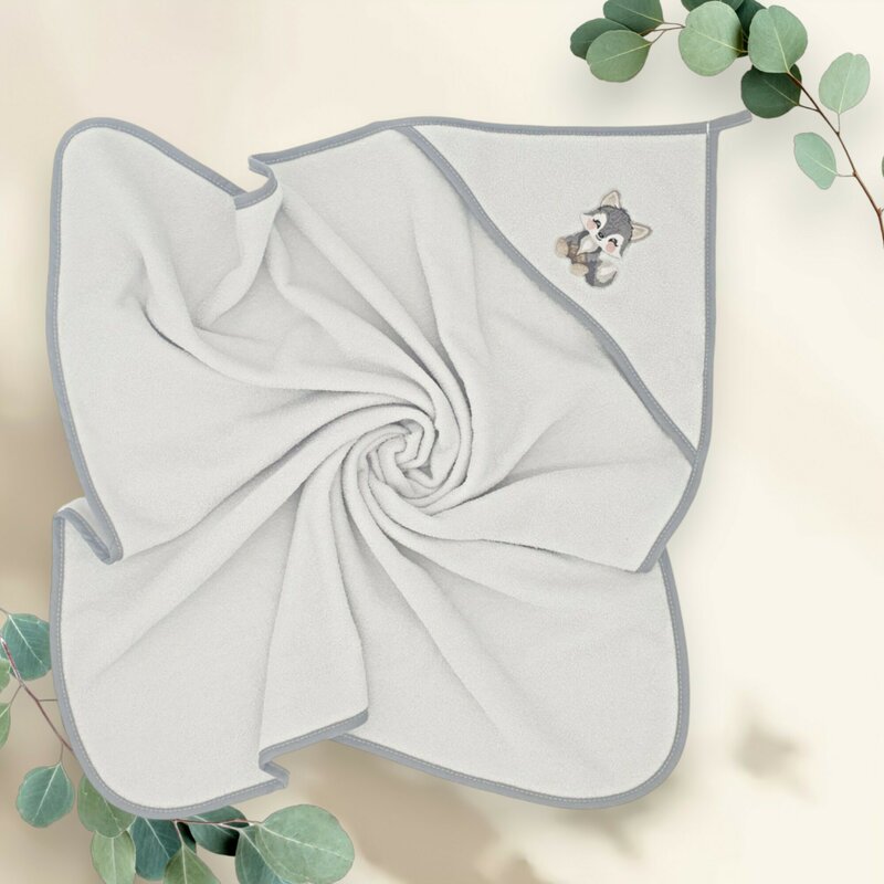 Prosop cu gluga, Qmini, Din bumbac, 80x80 cm, Grey - gogobaby.ro