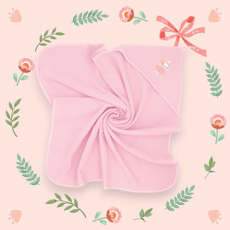 Prosop cu gluga, Qmini, Din bumbac, 80x80 cm, Pink