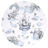 Prosop cu gluga, Qmini, Mare, Dimensiune 100x100 cm, Din bumbac si thermo fleece, Materiale certificate Oeko Tex Standard 100, Elephants on Rainbow Blue