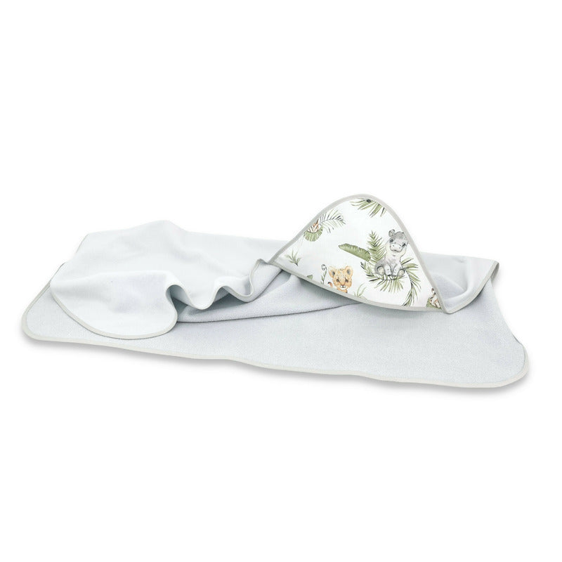 Prosop cu gluga, Qmini, Mare, Dimensiune 100x100 cm, Din bumbac si thermo fleece, Materiale certificate Oeko Tex Standard 100, Safari - gogobaby.ro