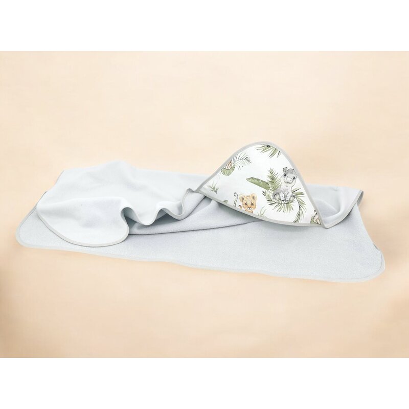 Prosop cu gluga, Qmini, Mare, Dimensiune 100x100 cm, Din bumbac si thermo fleece, Materiale certificate Oeko Tex Standard 100, Safari - gogobaby.ro