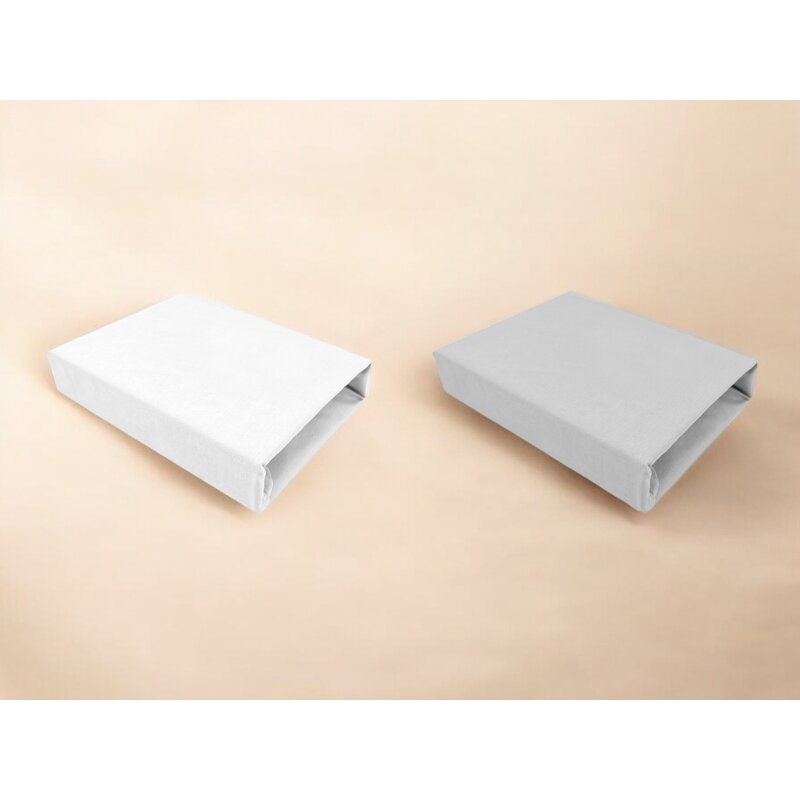Set 2 cearceafuri cu elastic, Qmini, Pentru patut leagan sau patut co-sleeper, 90x50 cm, Din bumbac, Material certificat Oeko Tex Standard 100, White and Grey - gogobaby.ro