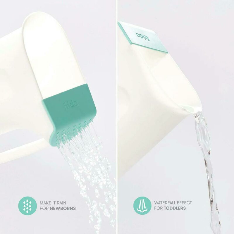 Recipient de clatire, Fridababy, Control The Flow Rinser, 2 moduri de turnare, Protectie ochi si urechi, Maner ergonomic, Compatibila cu masina de spalat vase, Alb