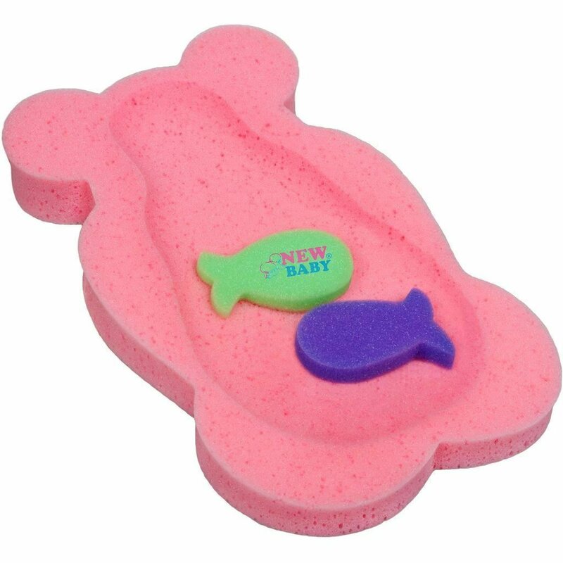 Reductor de baie, New Baby, Maxi, Din burete, 58 cm, Cu jucarii din spuma, Bear Pink - gogobaby.ro