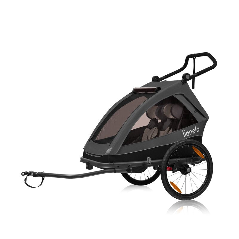 Carucior si remorca de bicicleta, Lionelo, Cama, Multifunctional, Pentru 1 sau 2 copii, Cu sistem de absorbtie a socurilor SIQ, Geamuri cu protectie solara, Negru - gogobaby.ro