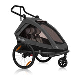 Carucior si remorca de bicicleta, Lionelo, Cama, Multifunctional, Pentru 1 sau 2 copii, Cu sistem de absorbtie a socurilor SIQ, Geamuri cu protectie solara, Negru