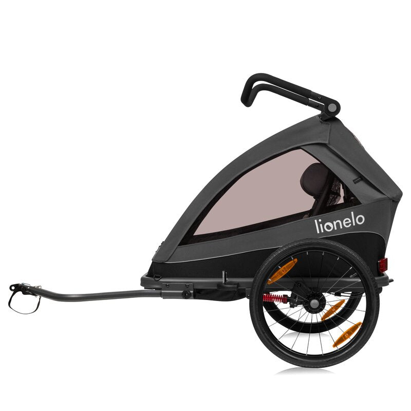 Carucior si remorca de bicicleta, Lionelo, Cama, Multifunctional, Pentru 1 sau 2 copii, Cu sistem de absorbtie a socurilor SIQ, Geamuri cu protectie solara, Negru - gogobaby.ro