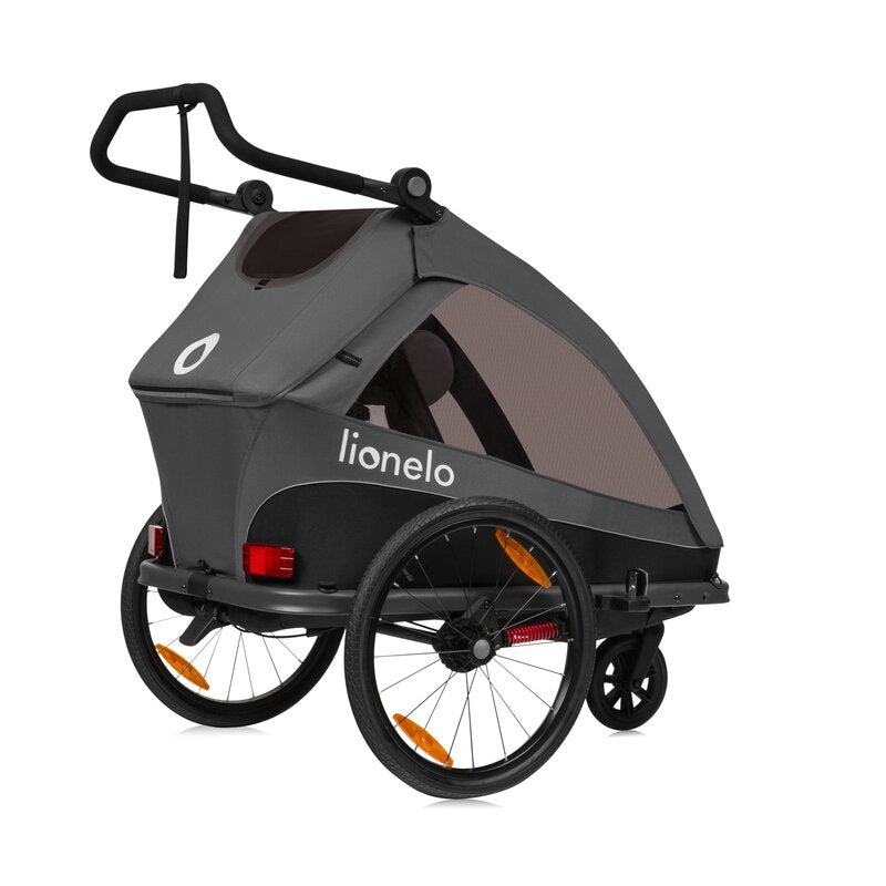 Carucior si remorca de bicicleta, Lionelo, Cama, Multifunctional, Pentru 1 sau 2 copii, Cu sistem de absorbtie a socurilor SIQ, Geamuri cu protectie solara, Negru - gogobaby.ro