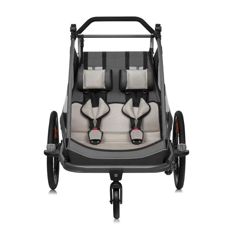 Carucior si remorca de bicicleta, Lionelo, Cama, Multifunctional, Pentru 1 sau 2 copii, Cu sistem de absorbtie a socurilor SIQ, Geamuri cu protectie solara, Negru