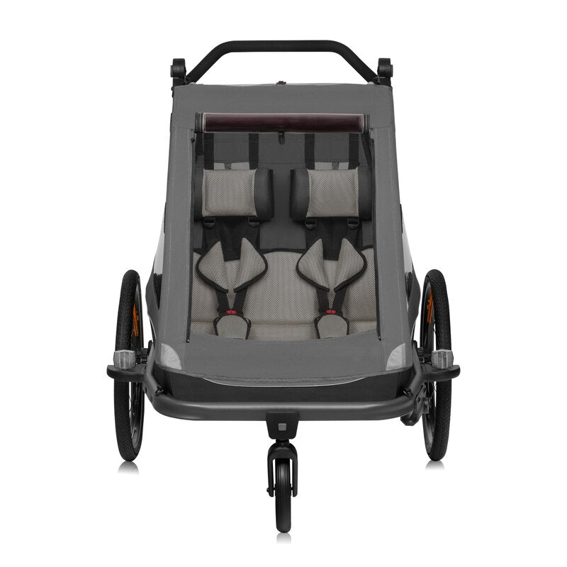 Carucior si remorca de bicicleta, Lionelo, Cama, Multifunctional, Pentru 1 sau 2 copii, Cu sistem de absorbtie a socurilor SIQ, Geamuri cu protectie solara, Negru - gogobaby.ro