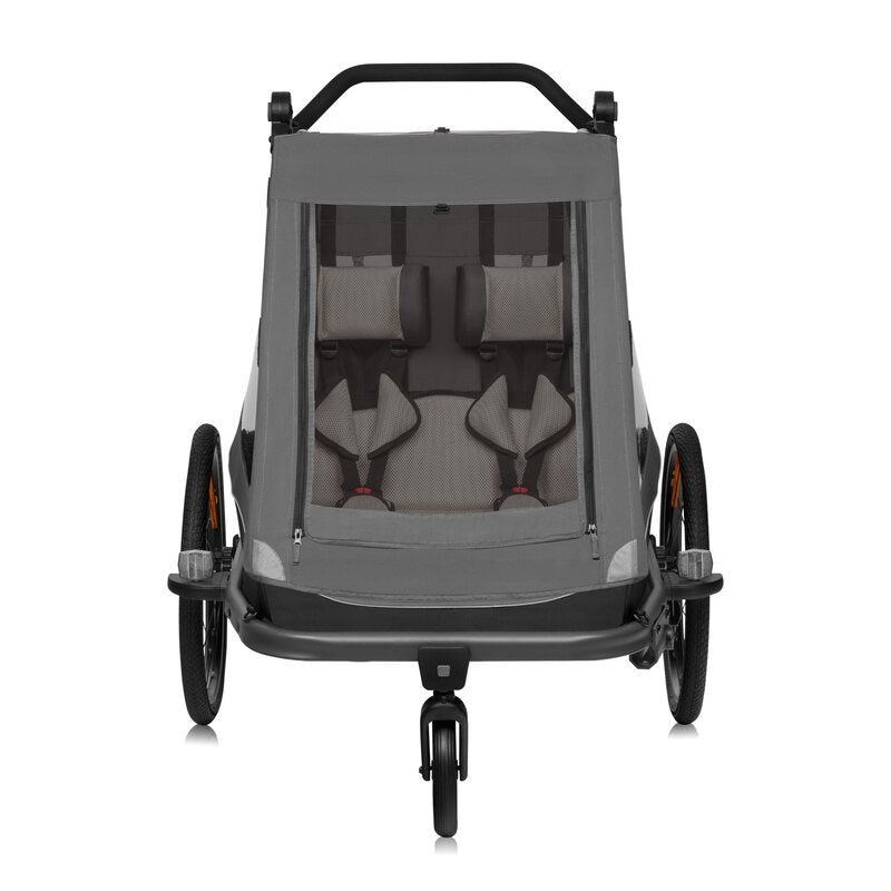 Carucior si remorca de bicicleta, Lionelo, Cama, Multifunctional, Pentru 1 sau 2 copii, Cu sistem de absorbtie a socurilor SIQ, Geamuri cu protectie solara, Negru - gogobaby.ro