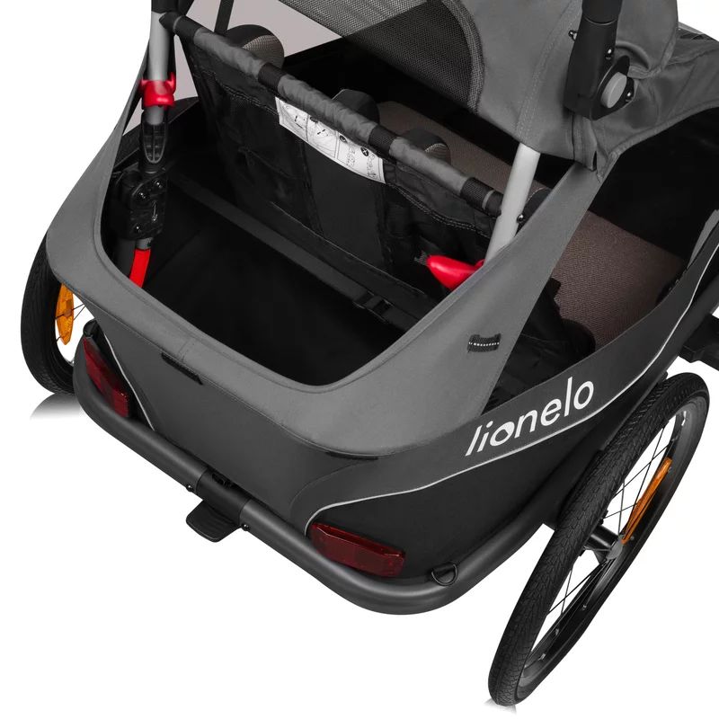 Carucior si remorca de bicicleta, Lionelo, Cama, Multifunctional, Pentru 1 sau 2 copii, Cu sistem de absorbtie a socurilor SIQ, Geamuri cu protectie solara, Negru