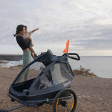 Carucior si remorca de bicicleta, Lionelo, Cama, Multifunctional, Pentru 1 sau 2 copii, Cu sistem de absorbtie a socurilor SIQ, Geamuri cu protectie solara, Negru
