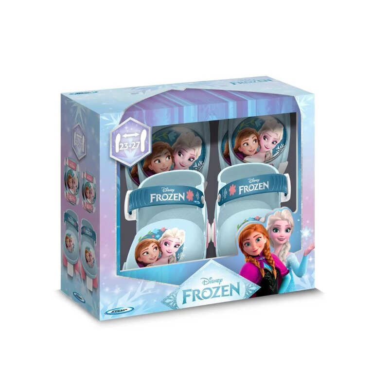Role, Stamp, Disney, Frozen, Include protectii genunchi, Cu 4 roti, Ajustabile, Inchidere prin velcro, Marime 23-27, Albastru