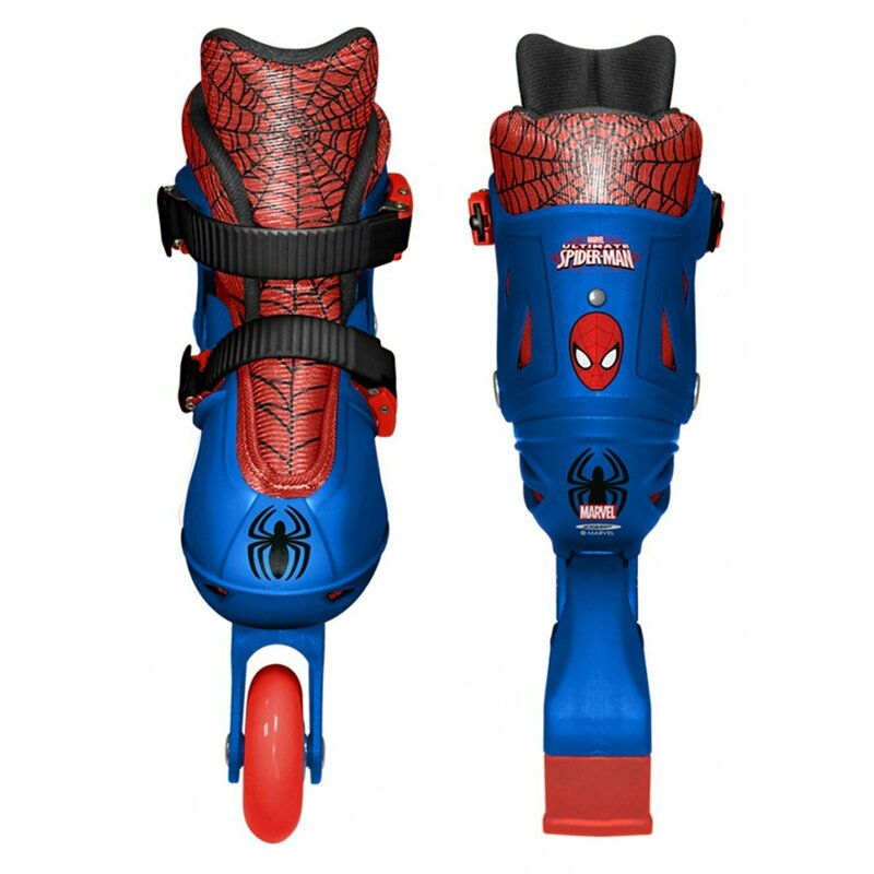Role, Stamp, Spider Man, Cu 4 roti, Ajustabile, Inchidere prin velcro, Cu frana, Marime 30-33, Albastru