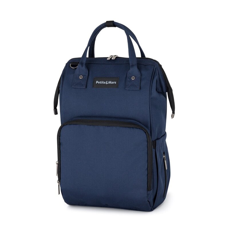Rucsac pentru mamici, Petite&Mars, Jack, Cu 11 compartimente, Cu buzunare termice, Saltea de infasat inclusa, 30 x 42 x 15 cm, Albastru - gogobaby.ro