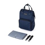 Rucsac pentru mamici, Petite&Mars, Jack, Cu 11 compartimente, Cu buzunare termice, Saltea de infasat inclusa, 30 x 42 x 15 cm, Albastru