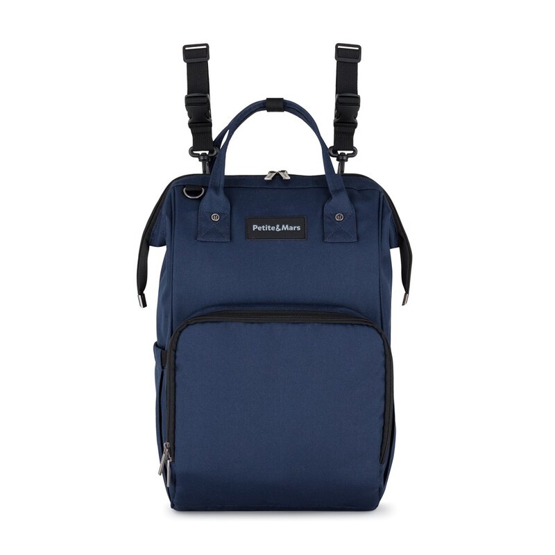 Rucsac pentru mamici, Petite&Mars, Jack, Cu 11 compartimente, Cu buzunare termice, Saltea de infasat inclusa, 30 x 42 x 15 cm, Albastru - gogobaby.ro