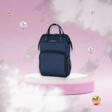 Rucsac pentru mamici, Petite&Mars, Jack, Cu 11 compartimente, Cu buzunare termice, Saltea de infasat inclusa, 30 x 42 x 15 cm, Albastru