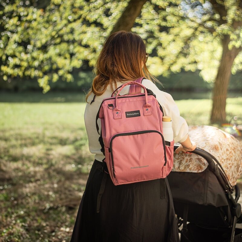Rucsac pentru mamici, Petite&Mars, Jack, Cu 11 compartimente, Cu buzunare termice, Saltea de infasat inclusa, 30 x 42 x 15 cm, Dusty Rose - gogobaby.ro
