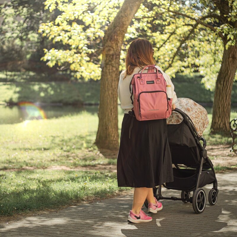 Rucsac pentru mamici, Petite&Mars, Jack, Cu 11 compartimente, Cu buzunare termice, Saltea de infasat inclusa, 30 x 42 x 15 cm, Dusty Rose - gogobaby.ro