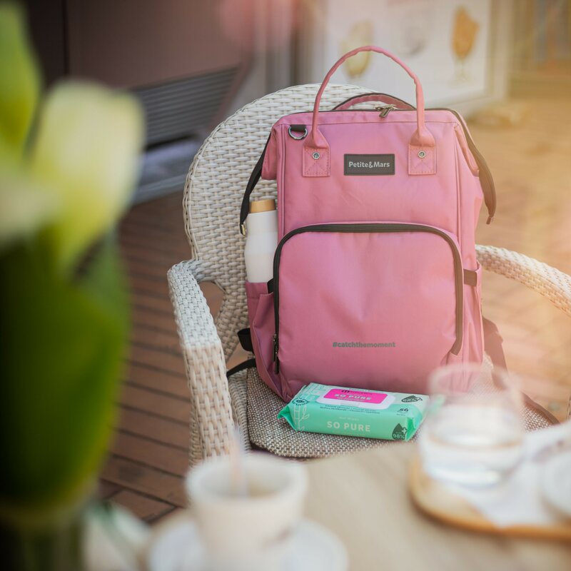 Rucsac pentru mamici, Petite&Mars, Jack, Cu 11 compartimente, Cu buzunare termice, Saltea de infasat inclusa, 30 x 42 x 15 cm, Dusty Rose - gogobaby.ro