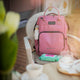 Rucsac pentru mamici, Petite&Mars, Jack, Cu 11 compartimente, Cu buzunare termice, Saltea de infasat inclusa, 30 x 42 x 15 cm, Dusty Rose
