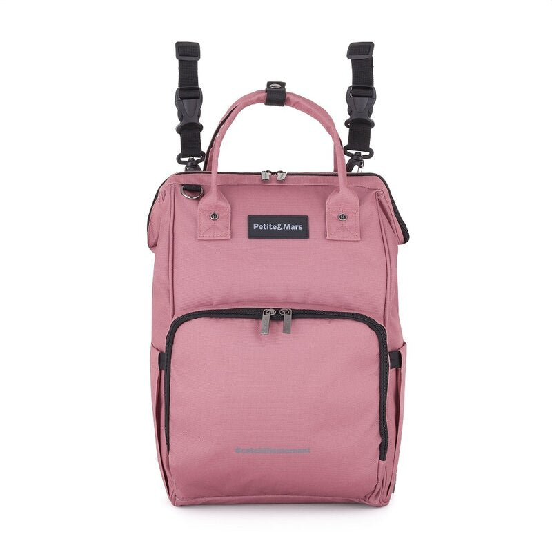 Rucsac pentru mamici, Petite&Mars, Jack, Cu 11 compartimente, Cu buzunare termice, Saltea de infasat inclusa, 30 x 42 x 15 cm, Dusty Rose - gogobaby.ro