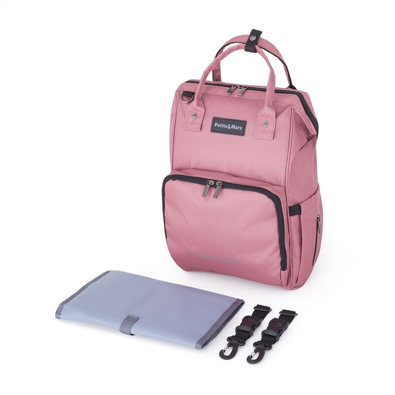 Rucsac pentru mamici, Petite&Mars, Jack, Cu 11 compartimente, Cu buzunare termice, Saltea de infasat inclusa, 30 x 42 x 15 cm, Dusty Rose - gogobaby.ro
