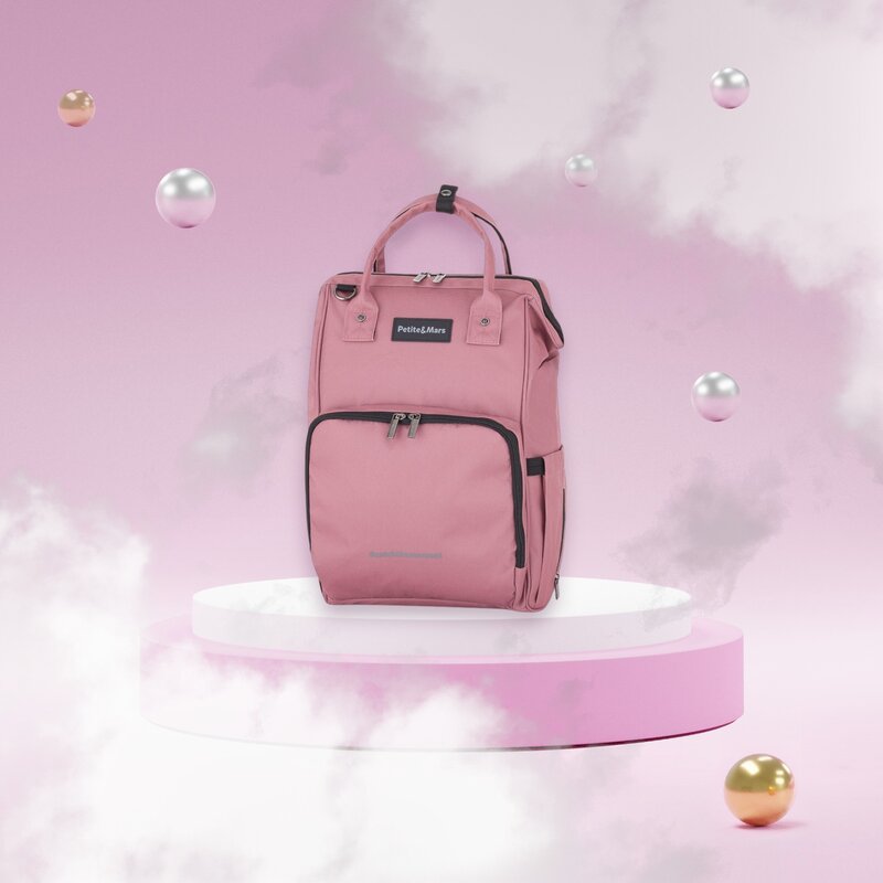 Rucsac pentru mamici, Petite&Mars, Jack, Cu 11 compartimente, Cu buzunare termice, Saltea de infasat inclusa, 30 x 42 x 15 cm, Dusty Rose - gogobaby.ro