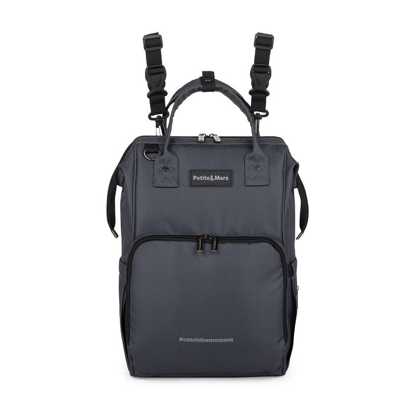Rucsac pentru mamici, Petite&Mars, Jack, Cu 11 compartimente, Cu buzunare termice, Saltea de infasat inclusa, 30 x 42 x 15 cm, Ultimate Grey - gogobaby.ro