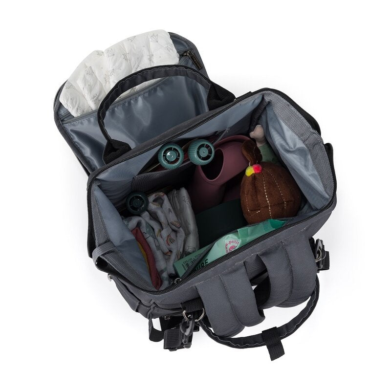 Rucsac pentru mamici, Petite&Mars, Jack, Cu 11 compartimente, Cu buzunare termice, Saltea de infasat inclusa, 30 x 42 x 15 cm, Ultimate Grey - gogobaby.ro