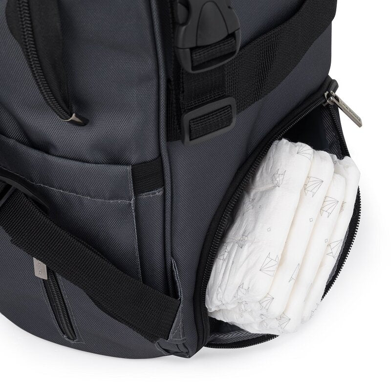 Rucsac pentru mamici, Petite&Mars, Jack, Cu 11 compartimente, Cu buzunare termice, Saltea de infasat inclusa, 30 x 42 x 15 cm, Ultimate Grey - gogobaby.ro