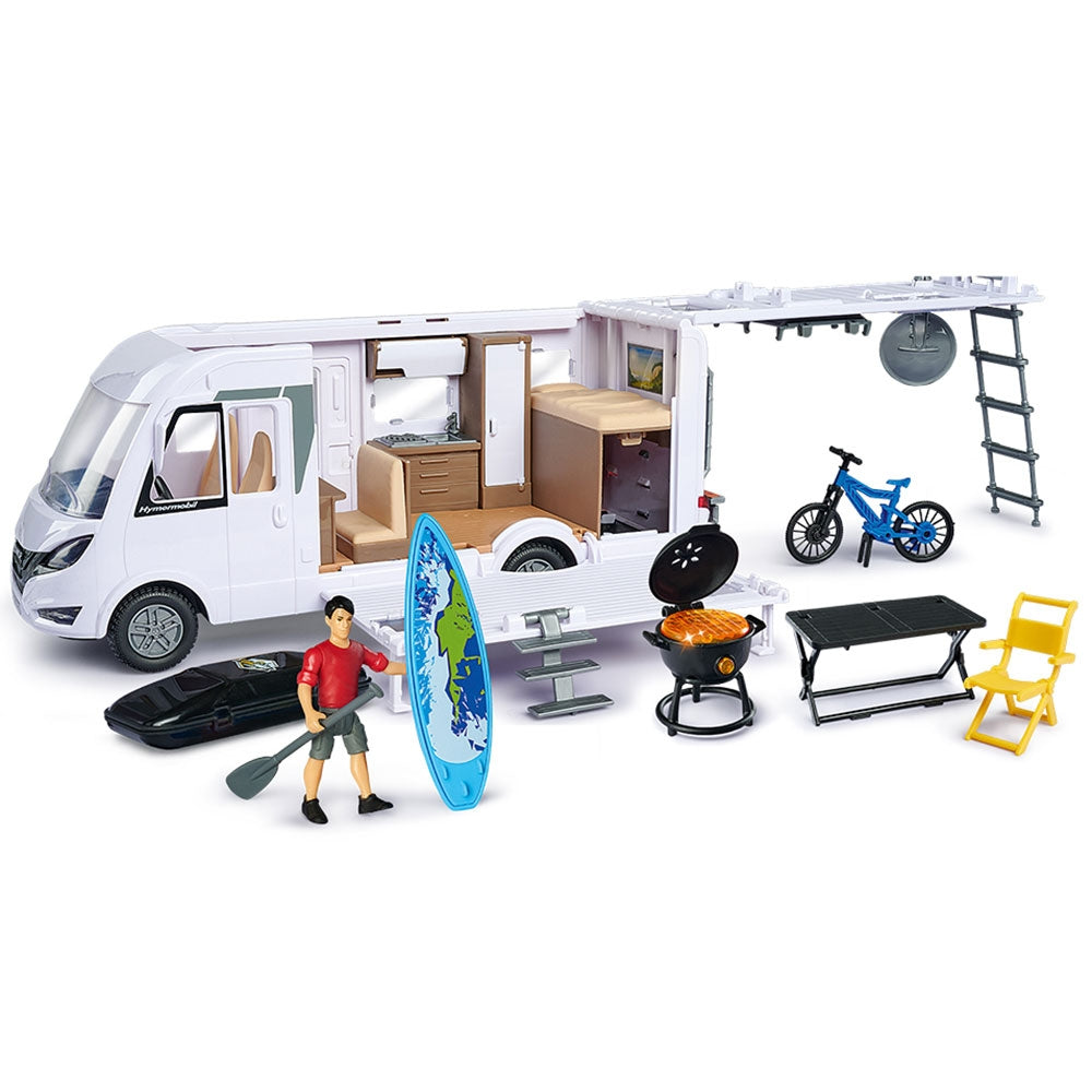 Rulota Dickie Toys Camper Hymer Camping Van Class B cu figurina si accesorii - gogobaby.ro