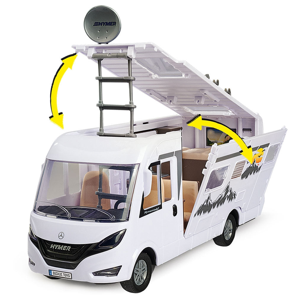 Rulota Dickie Toys Camper Hymer Camping Van Class B cu figurina si accesorii - gogobaby.ro