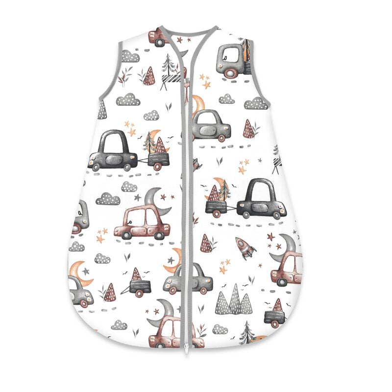 Sac de dormit, MimiNu, Pentru bebelusi, De iarna, Din bumbac certificat Oeko Tex Standard 100, Cu fermoar, 70 cm, 0 - 6 luni, 2.5 Tog, Cars Grey - gogobaby.ro