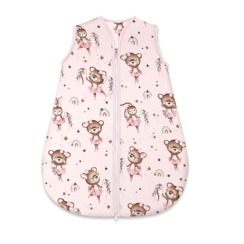Sac de dormit, MimiNu, Pentru bebelusi, De iarna, Din bumbac certificat Oeko Tex Standard 100, Cu fermoar, 70 cm, 0 - 6 luni, 2.5 Tog, Little Ballerina Pink - gogobaby.ro