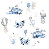 Sac de dormit, MimiNu, Pentru bebelusi, De iarna, Din bumbac certificat Oeko Tex Standard 100, Cu fermoar lateral, Cu capse pe umar, 74 cm, 0 - 6 luni, 2.5 Tog, Blue Plane