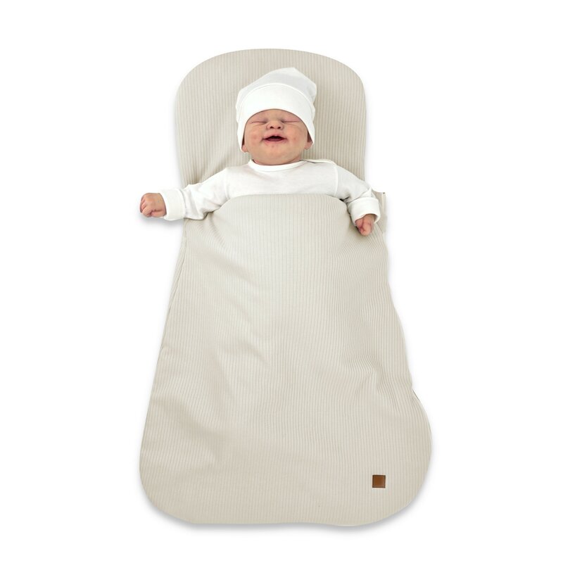 Sac de dormit multifunctional, MimiNu, Pentru patut, landou sau cosulet, Din bumbac interlock, Materiale certificate Oeko Tex Standard 100, Soft Beige - gogobaby.ro