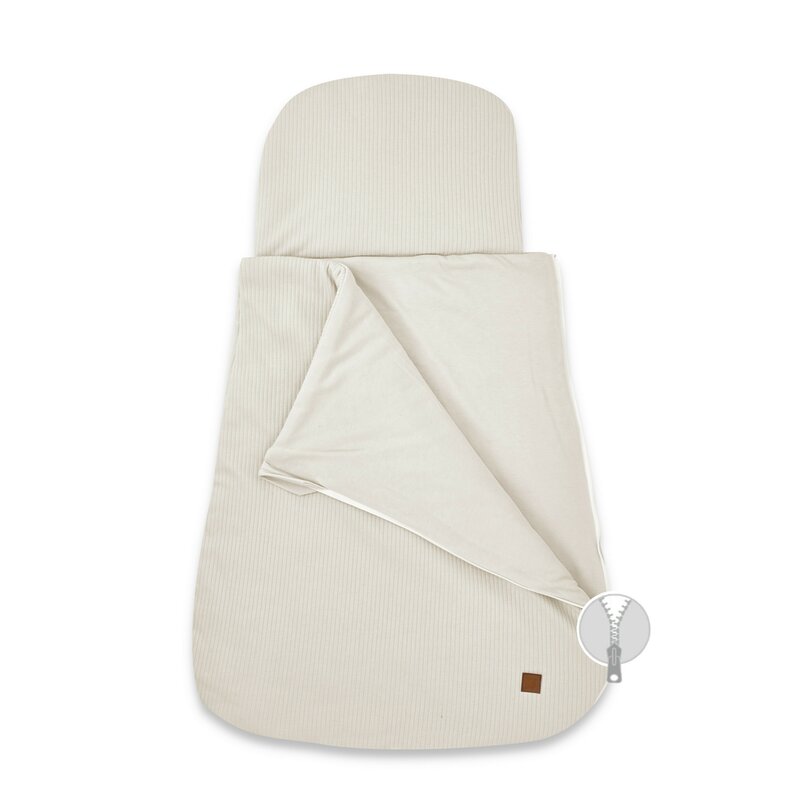 Sac de dormit multifunctional, MimiNu, Pentru patut, landou sau cosulet, Din bumbac interlock, Materiale certificate Oeko Tex Standard 100, Soft Beige - gogobaby.ro